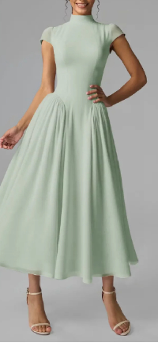 AW BRIDAL 6 S sage green Aimee satin bridesmaid formal midi dress NEW B52